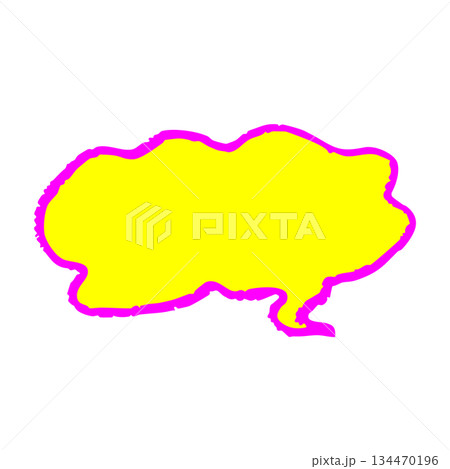 蛍光カラーのクレヨン風手描き吹き出しイラスト　ガサガサ線が目立つコメント用フレーム素材 134470196