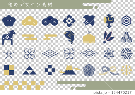 An elegant and versatile design parts set that brings together traditional Japanese decorations and icons. 134470217