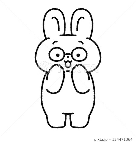 メガネをかけているかわいいウサギ　線画 134471364