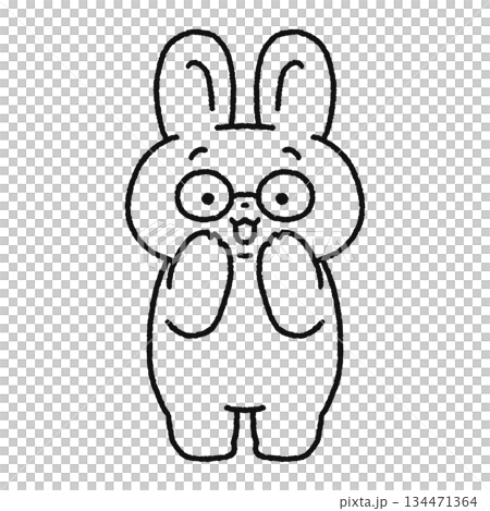 メガネをかけているかわいいウサギ　線画 134471364