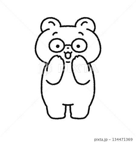 メガネをかけているかわいいクマ 線画 メガネをかけているかわいいクマ 線画 134471369