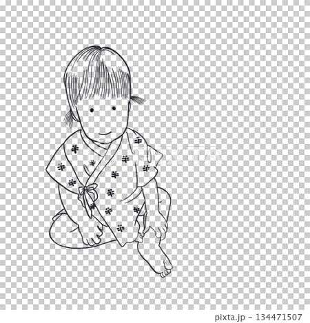 Child with tied hair line art 134471507