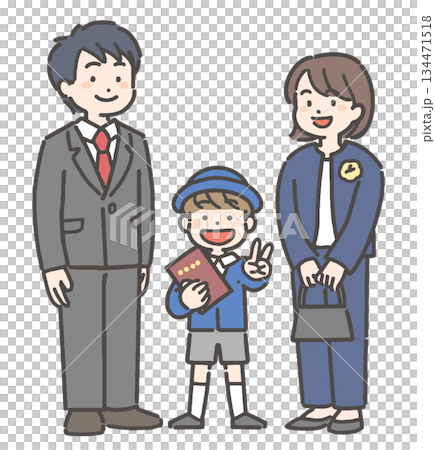 一個穿著制服的男孩和他的家人面帶微笑,手裡拿著他的畢業證書。 一個穿著制服的男孩和他的家人面帶微笑,手裡拿著他的畢業證書。 134471518