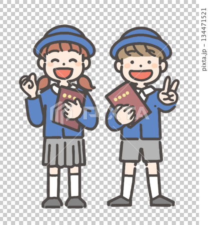 身穿校服的幼兒園小朋友們面帶笑容，手捧畢業證書。 134471521