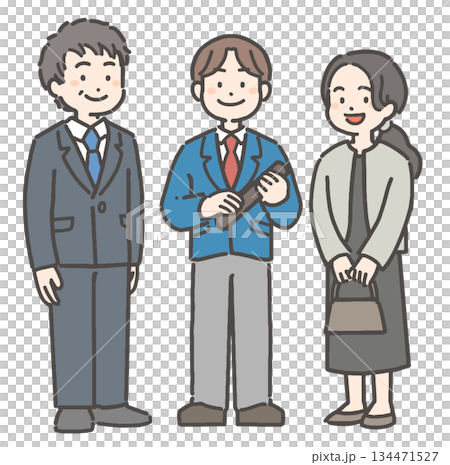 卒業証書を持って笑顔の、男の子の中学生・高校生と家族 134471527