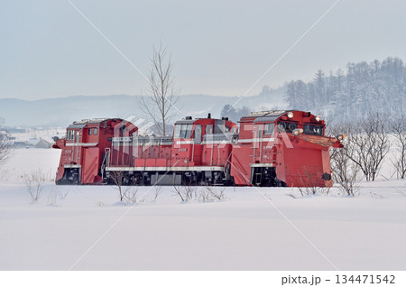 宗谷本線　北比布－蘭留　JR北海道　DE15-2521（旭川）　ラッセル　常時排雪列車　常排 134471542