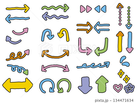 動きのあるおしゃれ矢印セット（キッズ向け・黒フチあり） 134471634