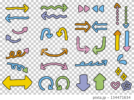 動きのあるおしゃれ矢印セット（キッズ向け・黒フチあり） 134471634