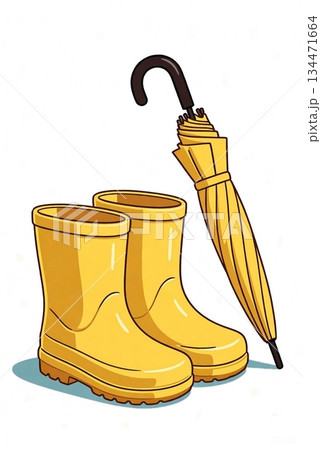 小学生の黄色い長靴と傘 134471664