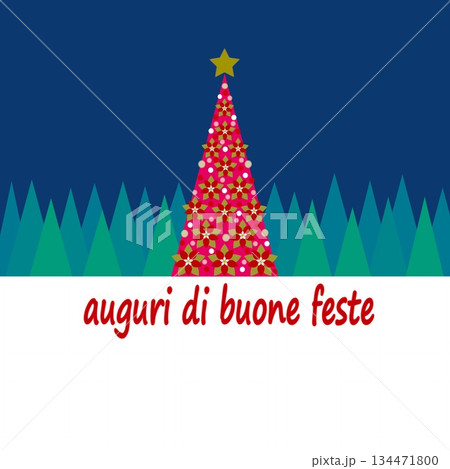 ハッピーホリデーズ　auguri di buone feste　クリスマスツリー　ホワイトスペース 134471800