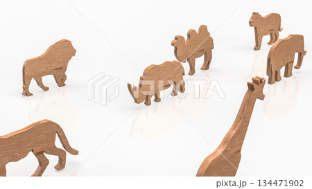 Wooden Animal Silhouettes in Minimal Conceptual Arrangement 3d render. 134471902