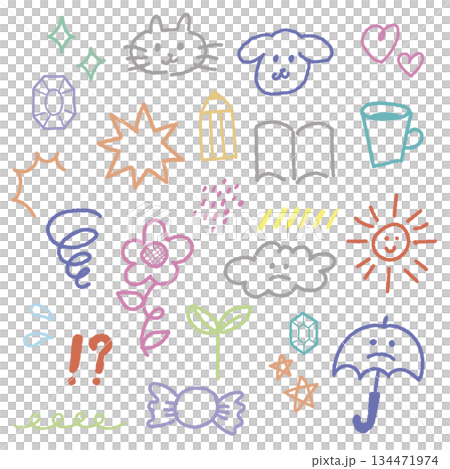 手繪風格可愛單點圖案插畫集（柔和粉彩） 134471974