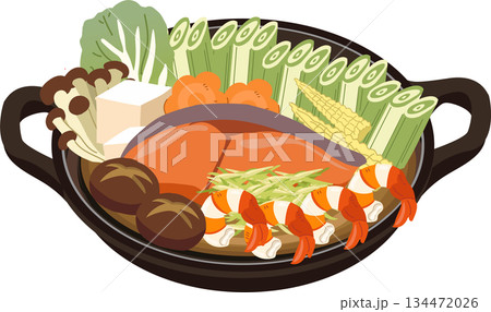 nabe hot pot in a donabe clay pot seafood vegetables and tofu 134472026