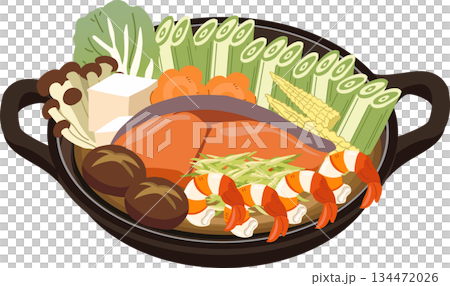nabe hot pot in a donabe clay pot seafood vegetables and tofu 134472026