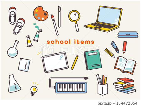 あしらいに使える小学校の小物 アイコンイラスト素材 あしらいに使える小学校の小物 アイコンイラスト素材 134472054