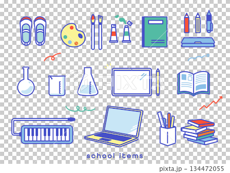 小學常用小物件圖示插圖素材 134472055