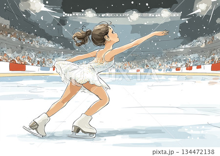 静寂を切り裂く一歩 ― 氷上に舞い降りたフィギュアスケーター 134472138