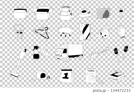 單色黑白線條畫移動準備圖示集 134472233