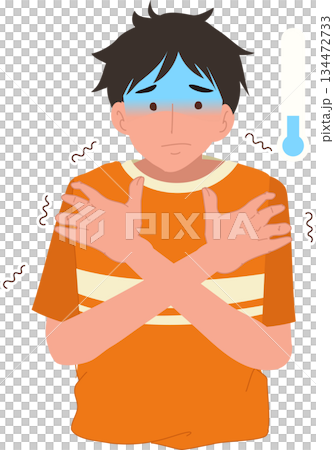 a man shivering, arms crossed, cold temperature. health symptom weather and seasonal illness concept a man shivering, arms crossed, cold temperature. health symptom weather and seasonal illness concept 134472733