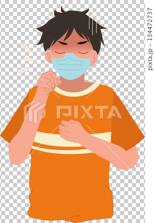coughing man wearing face mask with flu symptoms healthcare illustration 134472737