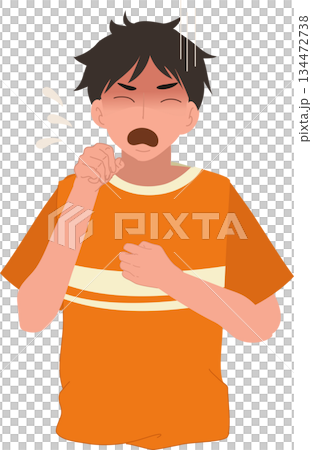 cough symptom and respiratory illness concept. young adult man coughing with chest discomfort 134472738