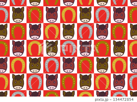 かわいい　うま　ひずめ　包装紙風　イラスト 134472854