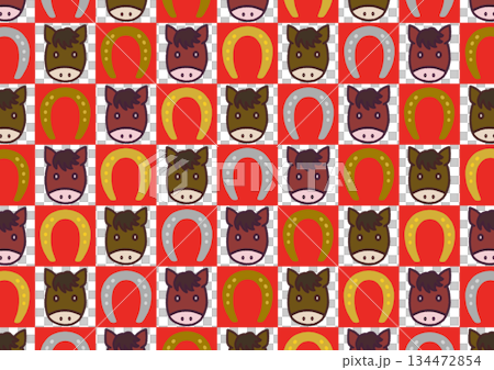 かわいい　うま　ひずめ　包装紙風　イラスト 134472854