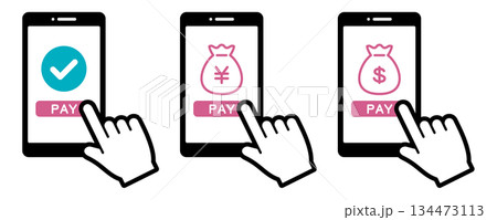 スマートフォンと手のアイコン。タップ。クリック。 スマートフォンと手のアイコン。タップ。クリック。 134473113