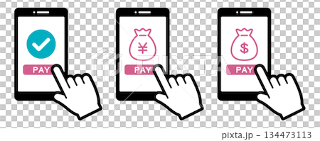 スマートフォンと手のアイコン。タップ。クリック。 スマートフォンと手のアイコン。タップ。クリック。 134473113