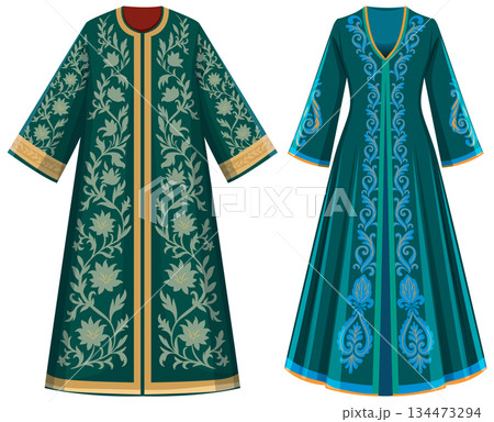 Traditional Turkish Kaftan and Dress with Ornate Floral Embroidery Traditional Turkish Kaftan and Dress with Ornate Floral Embroidery 134473294
