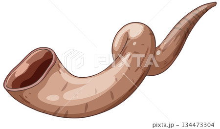 Curved Shofar Horn Vector Illustration on White Background 134473304