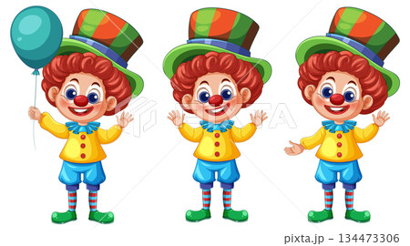 Cheerful Cartoon Clown Characters With Colorful Outfits 134473306