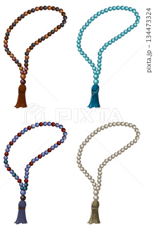 Set of Four Prayer Bead Necklaces with Tassels 134473324