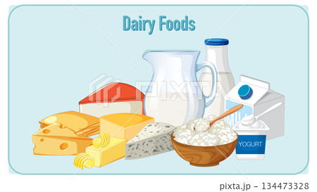 Assorted Dairy Products in Colorful Vector Illustration Assorted Dairy Products in Colorful Vector Illustration 134473328