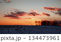 畑にかかる夕日 134473961