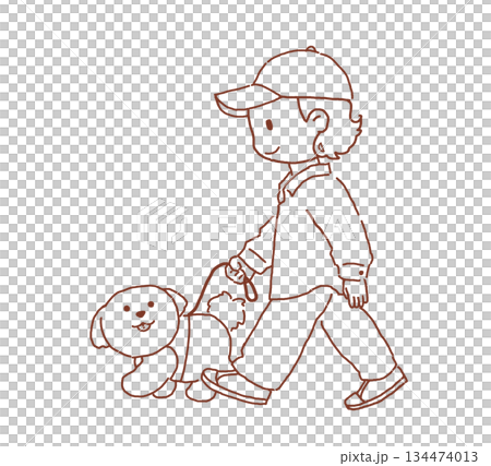 Walking with Shih Tzu Line drawing Walking with Shih Tzu Line drawing 134474013