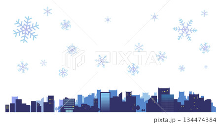 雪の結晶とシンプルな街並みのシルエットのイラスト素材 背景イラスト 都市景観 雪の結晶とシンプルな街並みのシルエットのイラスト素材 背景イラスト 都市景観 134474384
