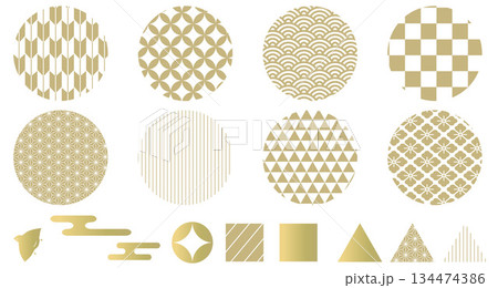 日本の伝統文様のイラストセット 和柄 Japanese traditional pattern 日本の伝統文様のイラストセット 和柄 Japanese traditional pattern 134474386