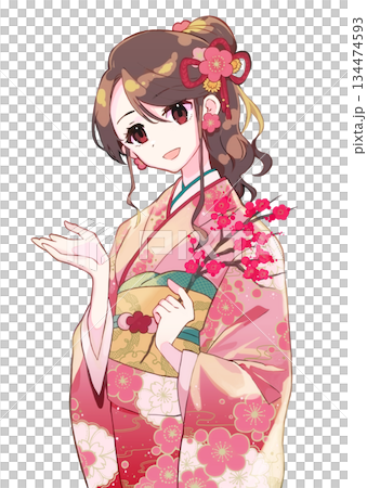 Illustration of a woman with plum blossoms Illustration of a woman with plum blossoms 134474593