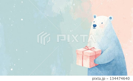 プレゼントを抱える白クマ 水彩風イラスト 134474640
