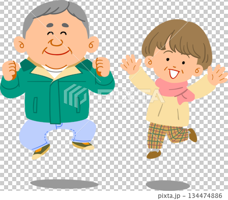 ジャンプするシニアのカップル 134474886