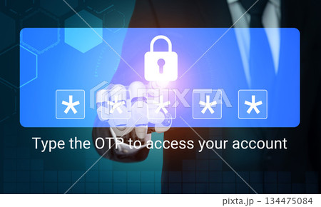 Secure Access to Digital Accounts with One-Time Password Authentication on a Futuristic Interface Gantry 134475084