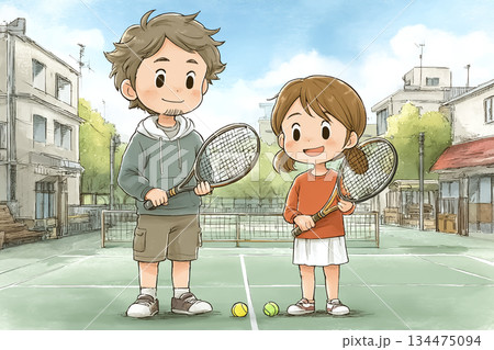 テニスを教える ― 子供の成長を見守る時間 134475094