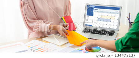 Calendar on computer software application for schedule planning brisk 134475137