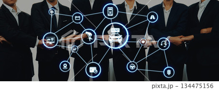 Online car rental service with digital booking and vehicle sharing icons Entice 134475156