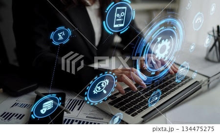 Predictive maintenance icons for industrial automation and smart factory Funnel 134475275