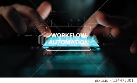 Hands on Smartphone Screen with Digital Workflow Automation Concept and Abstract Technology Elements Surrounding It. Asymptotic smart data analytic Hands on Smartphone Screen with Digital Workflow Automation Concept and Abstract Technology Elements Surrounding It. Asymptotic smart data analytic 134475301