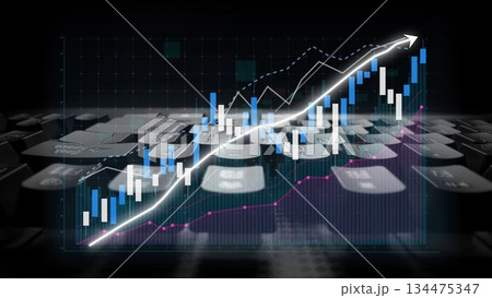 Financial Growth Visualization with Graphs and Keyboard Elements for Business and Investment Concepts in Digital Economy Copula 134475347
