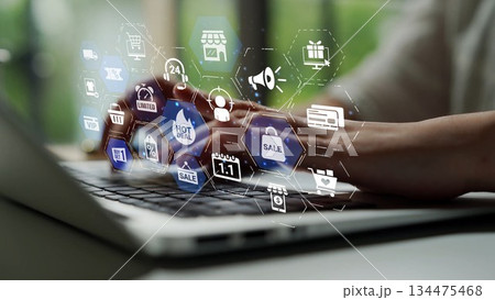 Sale and promotion icons for marketing and e-commerce business Funnel 134475468