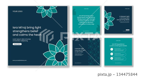 Isra Mi'raj Night Journey of Prophet Muhammad Flat Cartoon Social Media Post Illustration 134475844